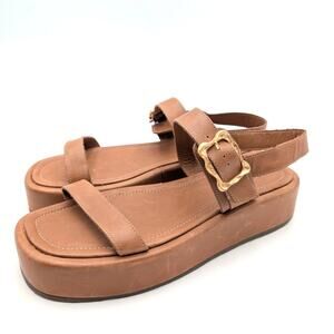 Schutz Wavy Ankle Strap Platform Sandals Women's Leather Brown Size US9.5B EU40